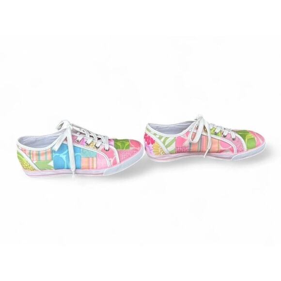 Women’s Coach Dawnell Logo Patchwork Sneakers Pastel Multicolored Size 6.5 - Picture 2 of 8